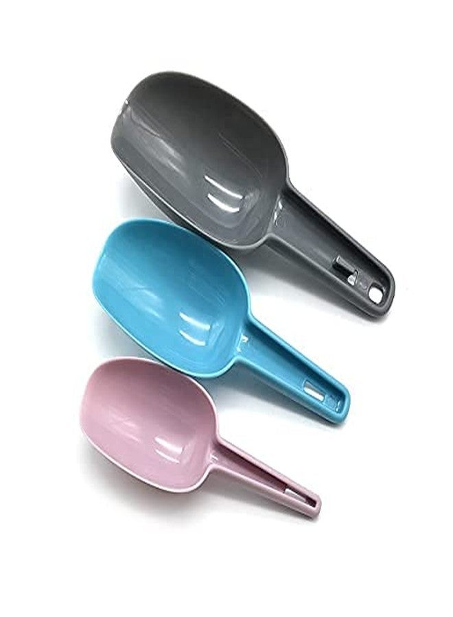 Krizkey 3 Pcs Multi-Purpose Plastic Nesting Scoop Spoons for Canisters Flour Cereal Popcorn Scoop Set Kirana Shop, Grocery, Grains, Sugar, Atta, Rice, Masala Powder, Ice Cream - Image 1